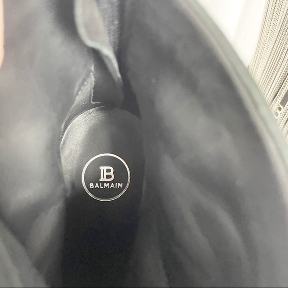 Balmain Mercy Suede Chain Fringe Pointed Toe Stiletto Heeled Ankle Boots Black - Picture 10 of 14